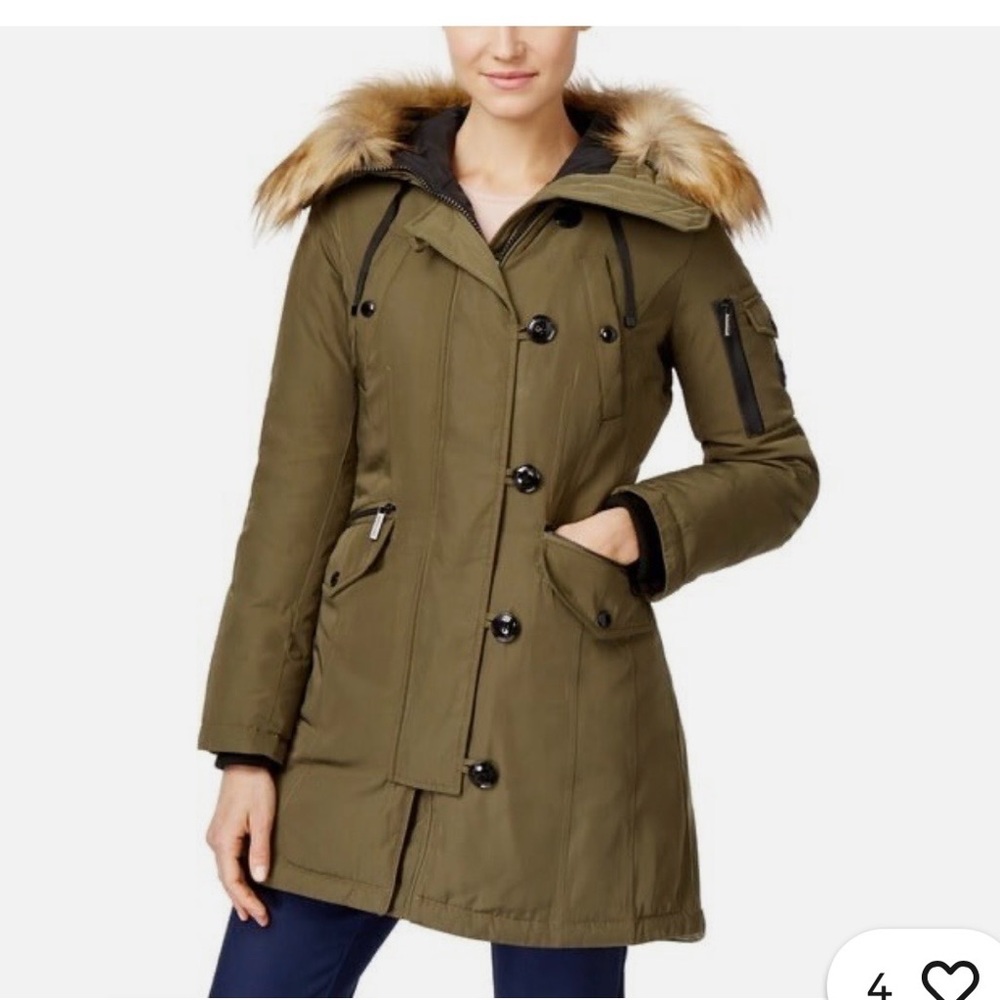 MICHAEL Michael Kors Olive Ski Jacket with Faux Fur Hood